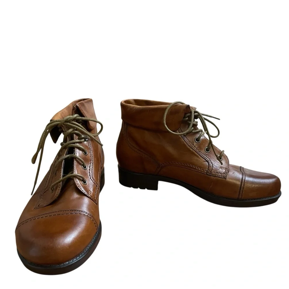Earth Spirit Yasmin Brown Leather Ankle Boots Cap Toe Lace Up Comfort Booties 8 - Picture 5 of 11